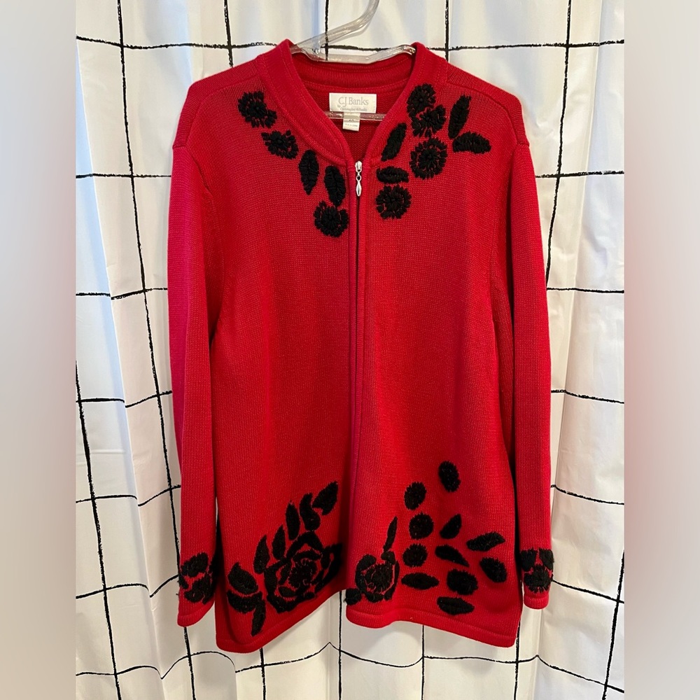 CJ Banks Sweater with Embroidered Floral Design